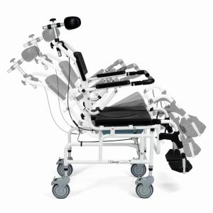 MASTER-TIM PLUS Wózek prysznicowo-toaletowy z odchylanym siedziskiem i zagłówkiem Timago